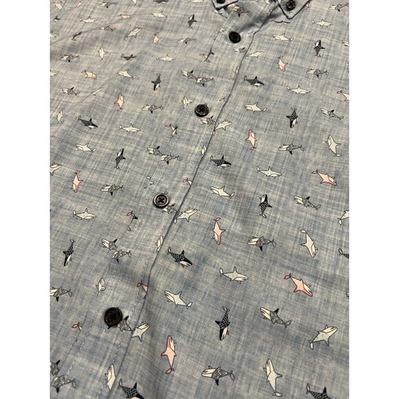 Con.Struct Shirt Men’s Large Slim Fit Blue Shark AOP Button Down 4 Way Stretch - Picture 5 of 7